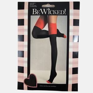 NWT Be Wicked Thigh High Stockings One Size Black Red Cuban Heel Nylon Sexy